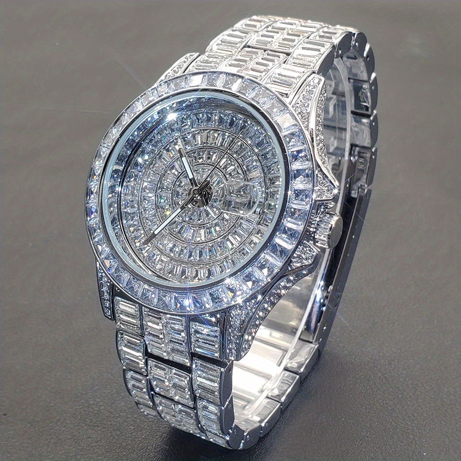 1pc Best Selling Mens Chilled Watch Luxury Full Faux Diamond