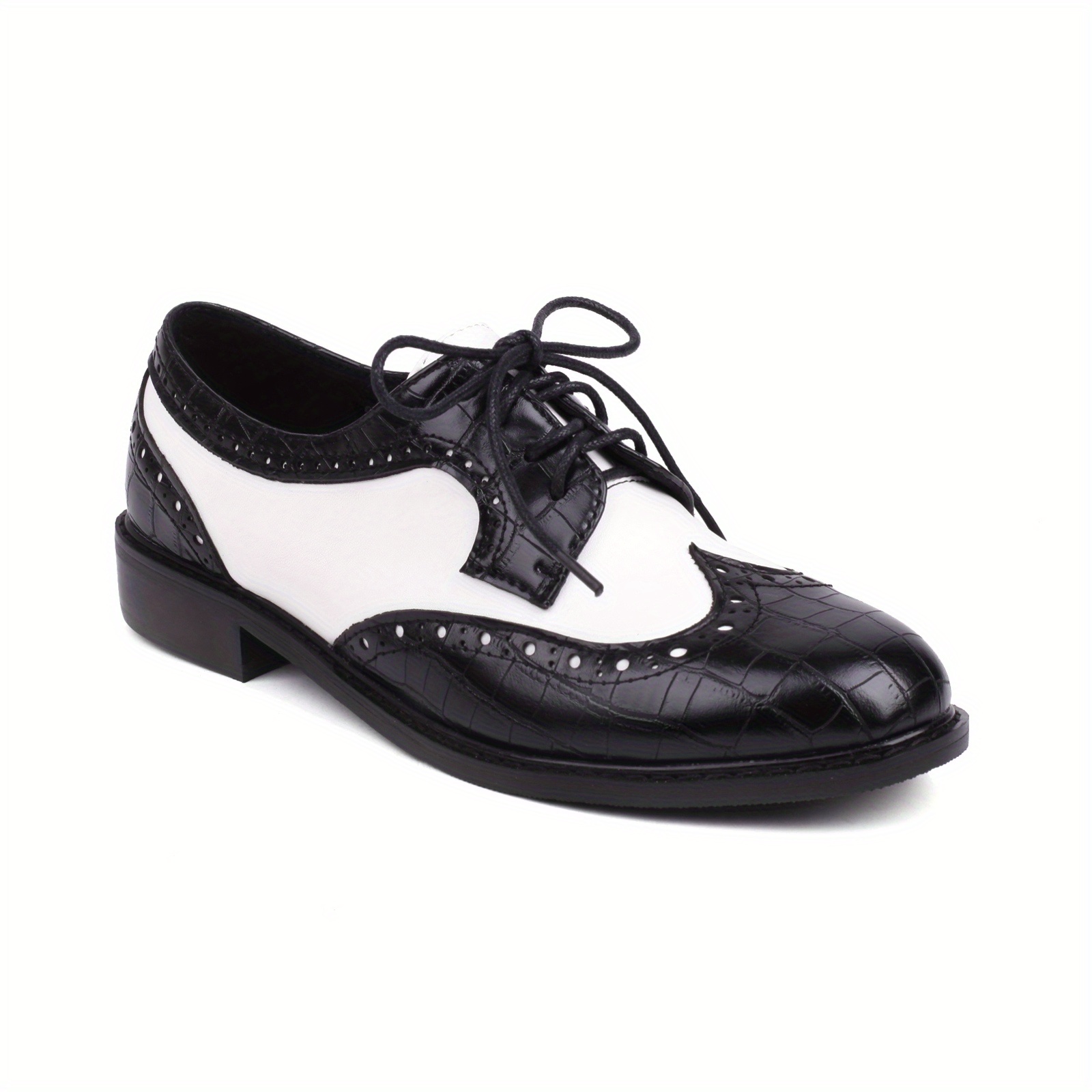  Zapato plano de mujer Wingtip con cordones en dos tonos Oxford,  Negro - : Ropa, Zapatos y Joyería