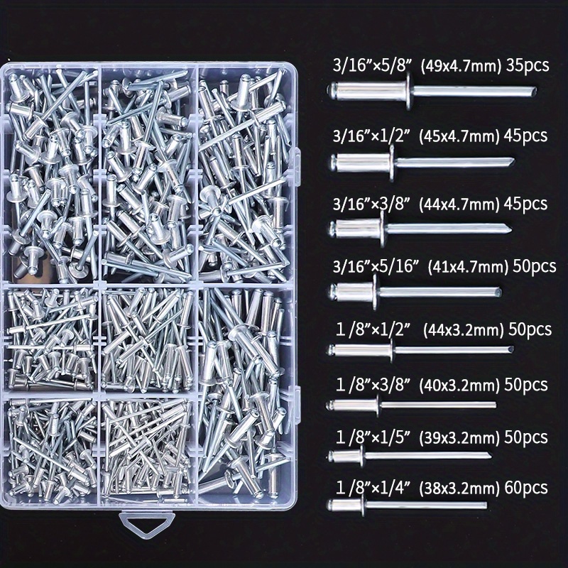 Solid Aluminum Rivet Dome Head Blind Rivets Assortment Kit 