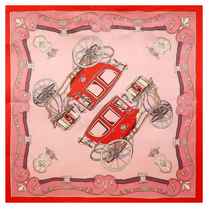 Classic Carriage Print Scarf Silk Square Shawl Casual Head Wrap