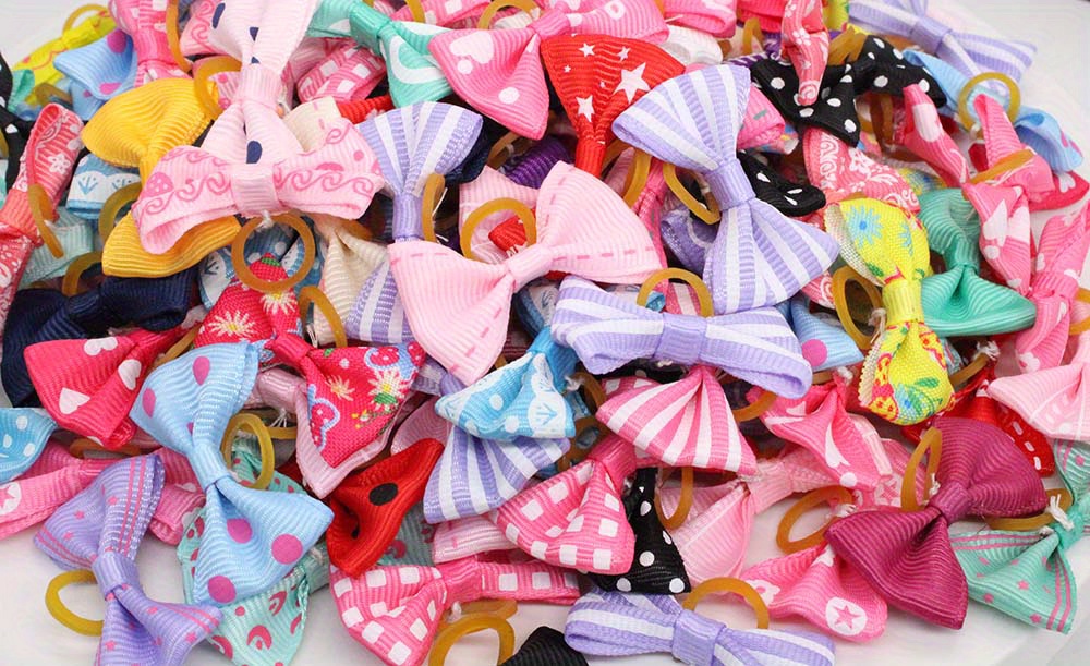 50pcs Cute Dog Hair Bows Rubber Bands For Grooming Decorating Small ...