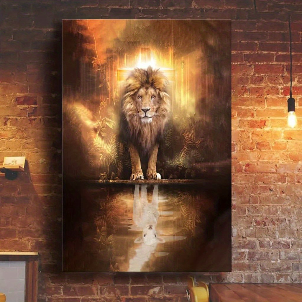 Lion And Lamb Canvas Wall Art, Lion And Lamb Painting No Frame Christian  Jesus Room Decor Temu
