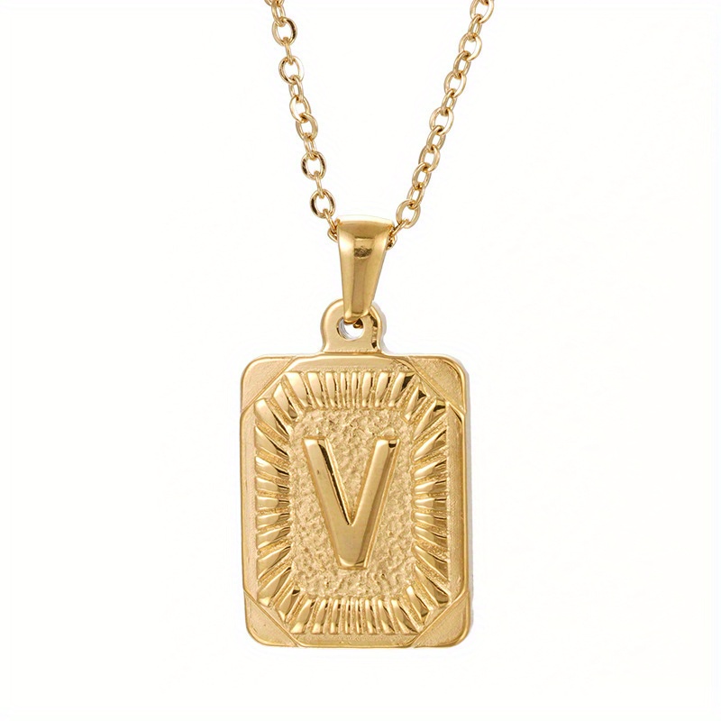 Letter V Necklace Gold Pendant  Stainless Steel Necklace V