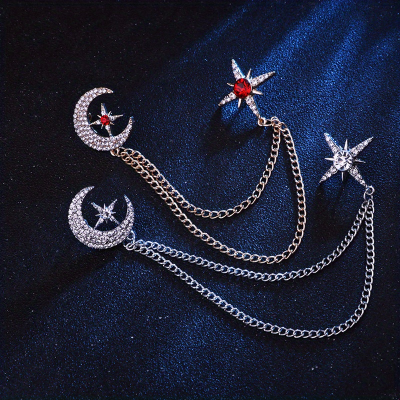 men's brooch moon star brooch couple accessories chain