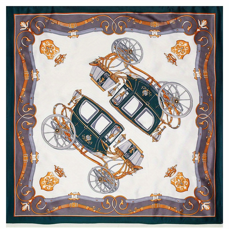 Classic Carriage Print Scarf Silk Square Shawl Casual Head Wrap