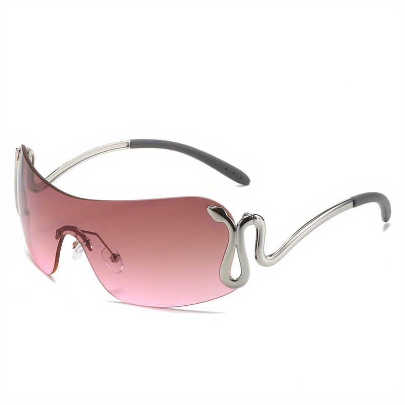 Y2k Rimless Sunglasses For Women Men Gradient Lens Glasses Futuristic Snake  Design Temple Eyewear Uv400 - Temu Japan