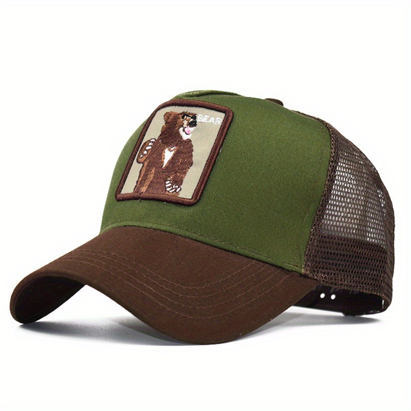 Bear Embroidery Patch Trucker Hat Unisex Animal Pattern Baseball Cap