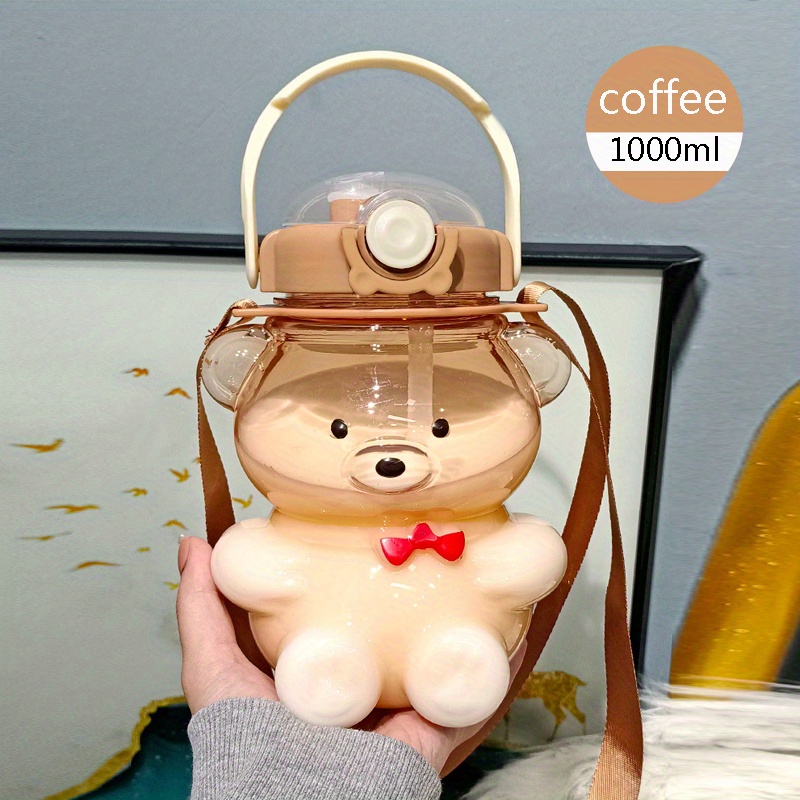 Cute Bear Water Bottle With Straw And Lanyard Perfect For - Temu