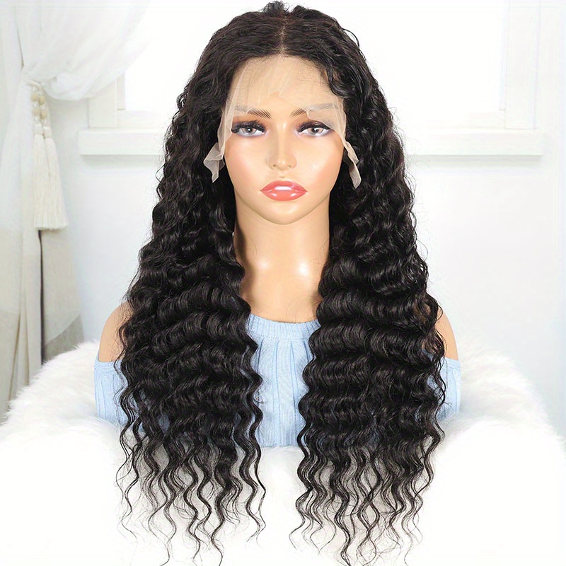 13*4 Hd Lace Front Deep Wave Human Hair Wigs Long Curly Wigs - Temu