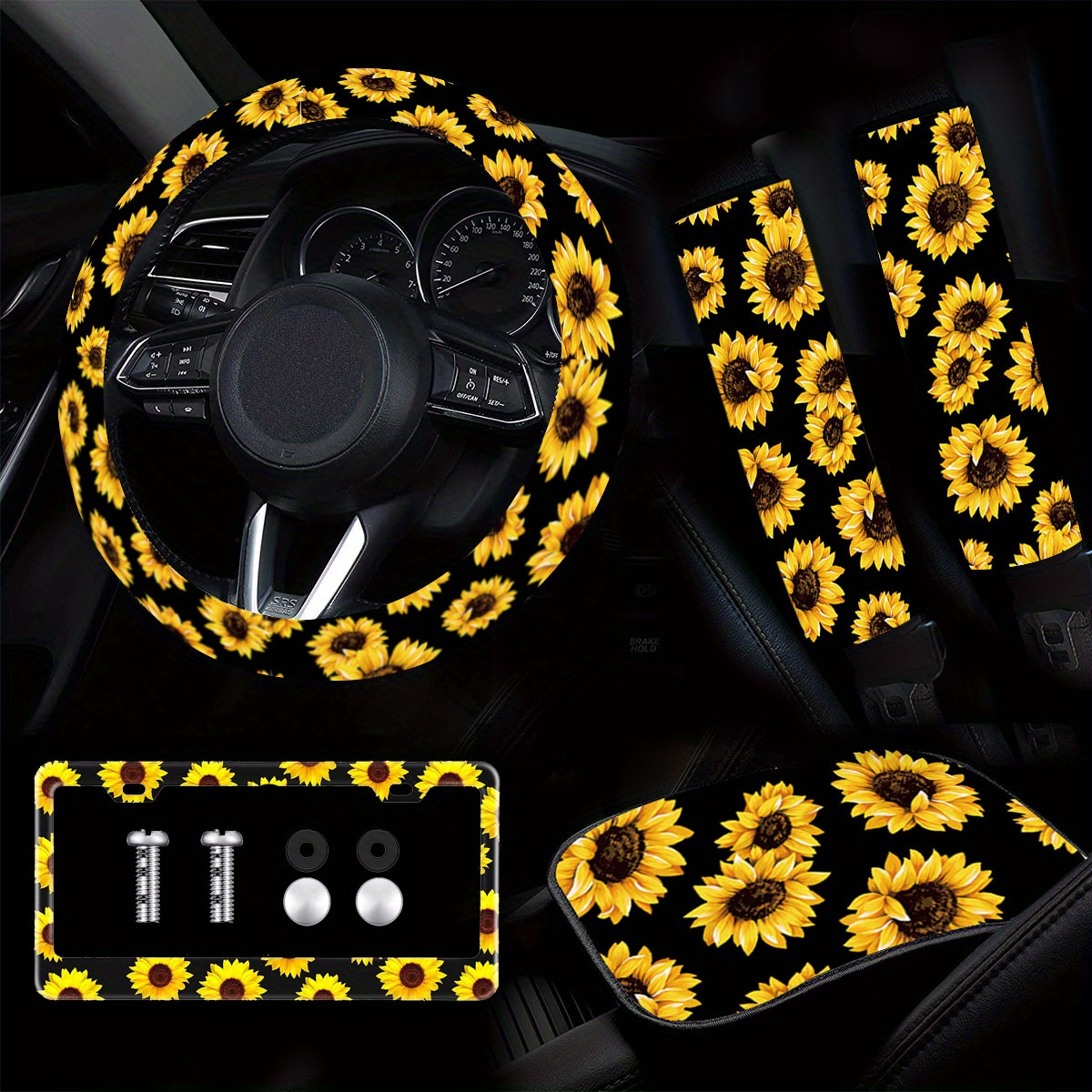 Sunflower Print Car Accessories Set Perfect For Women - Temu Germany