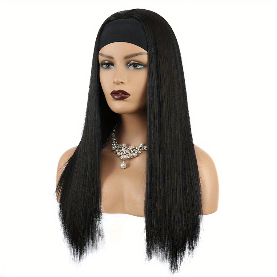 Synthetic Headband Wigs Short Silky Straight Style Scarf Temu