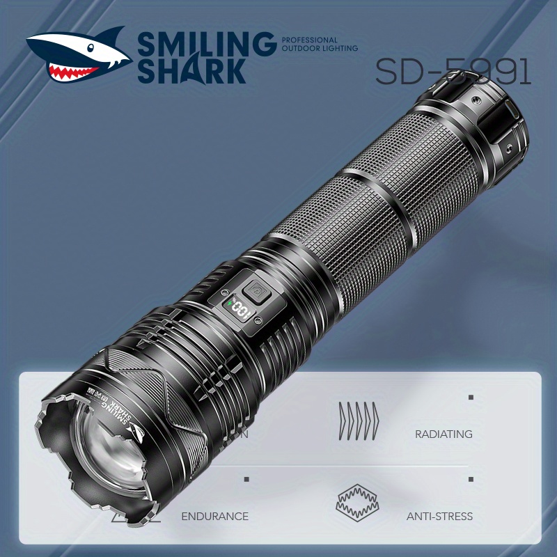 smiling shark ip67 waterproof zoomable flashlight m77 led light usb rechargeable flashlight handheld torch for emergencies camping details 0