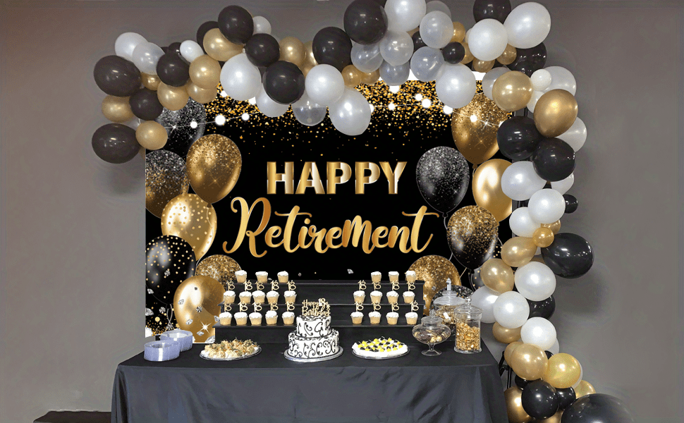 Happy Retirement Backdrop Black Golden Glitter Photo - Temu