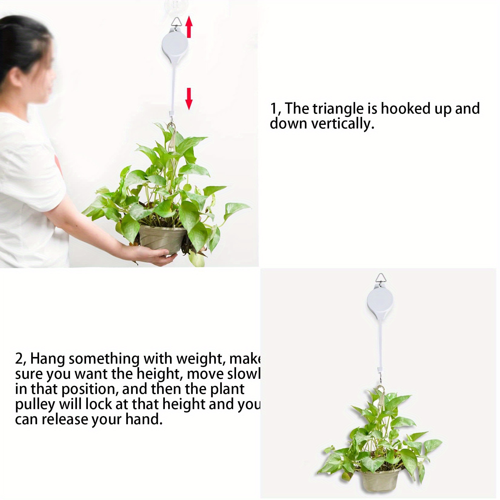 NMC67SZ TIHOOD 2PCS Plant Pulley Retractable Hanger Hooks - Hanging Plants  Garden Baskets Pots Bird Houses. 5ft Long & 55 lbs Weight