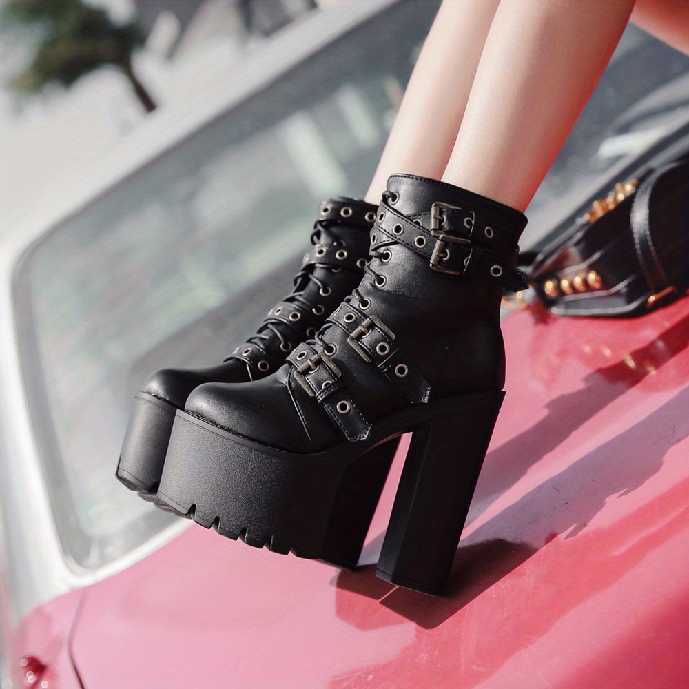rivet black heeled boots women ankle strap - Temu Belgium