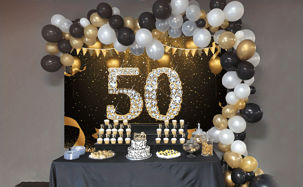 Happy 50th Birthday Photography Backdrop Glitter Rose Gold Balloons Shining  Diamonds Background Women Fabulous Party Decorations