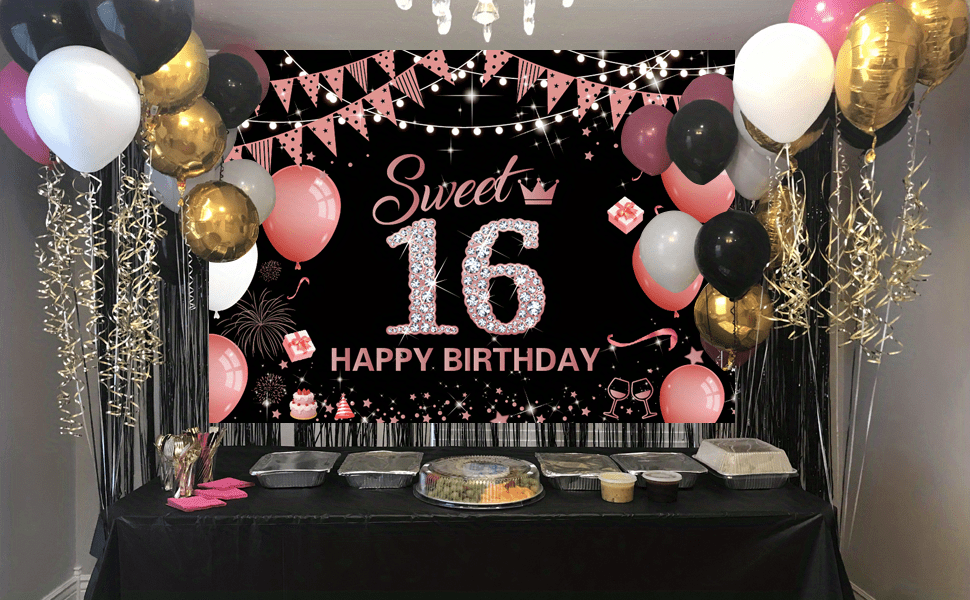 Sweet 16 Birthday Backdrop Banner, Sweet 16 Birthday Decorations