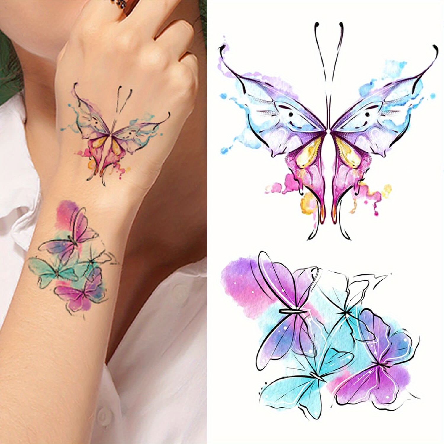 Flowers Temporary Tattoos Stickers Roses Butterflies And Temu 6082