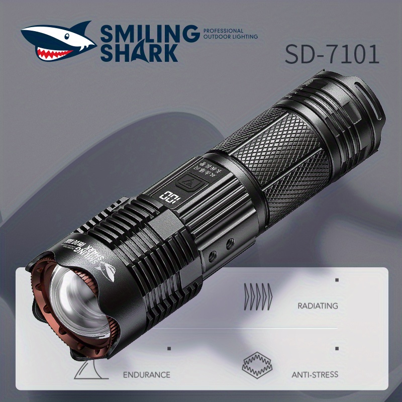 smiling shark flashlights high lumens rechargeable led super bright flash light high powered handheld flashlights for emergency camping gift ip67 waterproof zoomable details 0