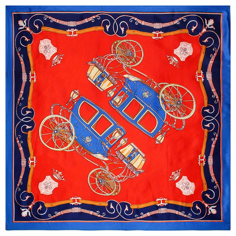 Classic Carriage Print Scarf Silk Square Shawl Casual Head Wrap