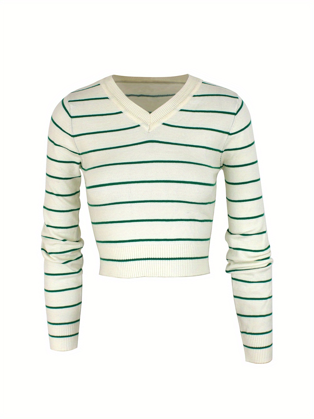 Stripe Casual Collared V Neck Lightweight Knit Sweater