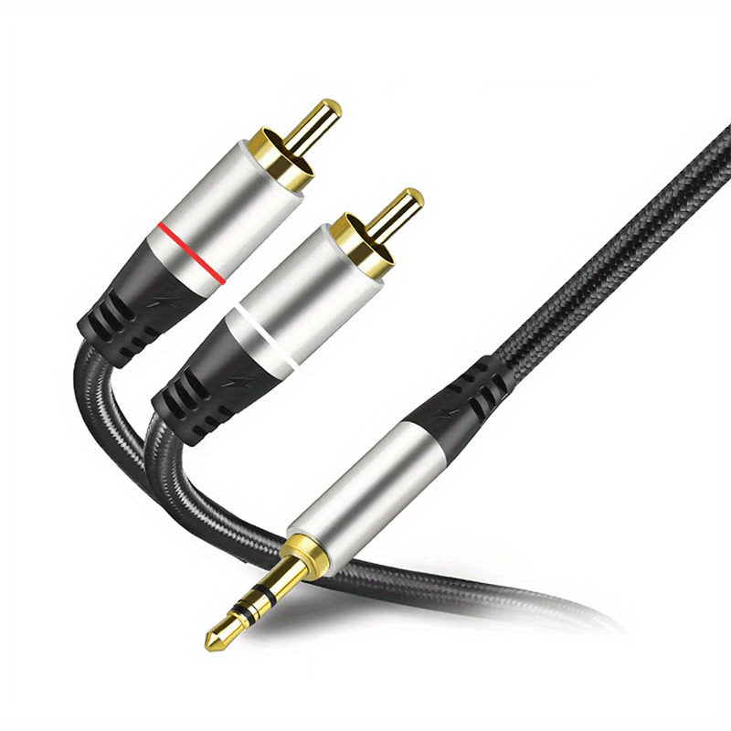 Audio cable with a 3.5mm jack and two male RCA connectors