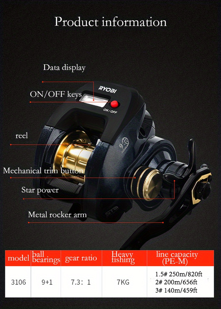 150R Digital Line Counter Ultralight Baitcast Fishing Reel 7KG Max Drag 9+1  BB