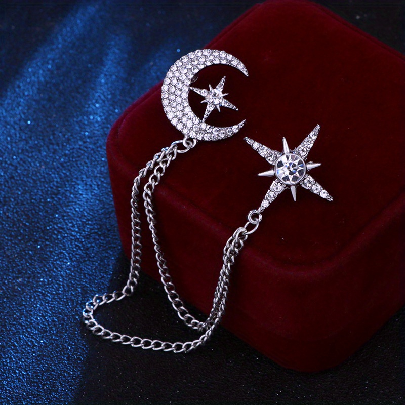 Image of Men's Brooch Moon Star Brooch Couple Accessory Chain Tassel Corsage Star Suit Pin Couple Brooch