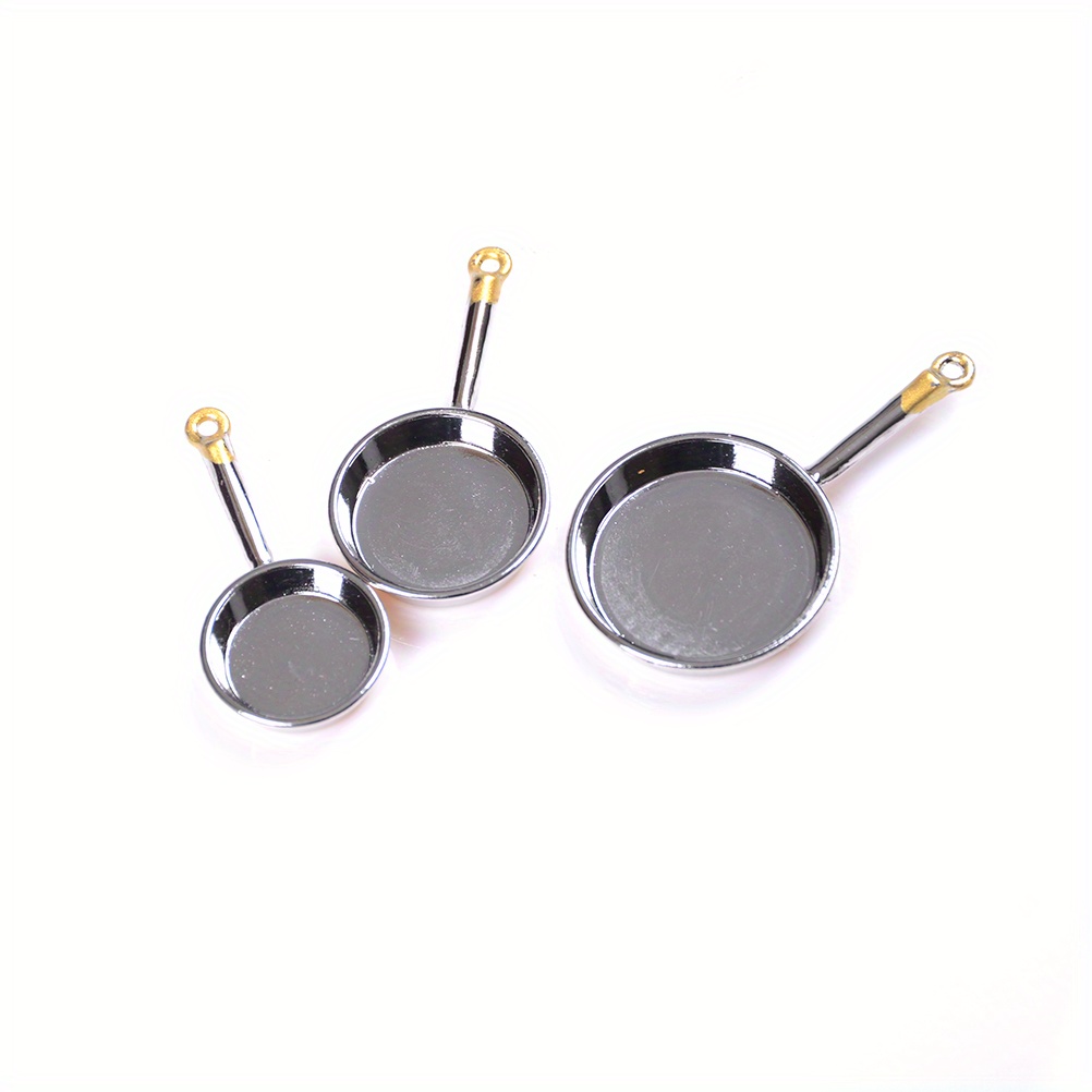 1 Inch Scale Black Cast Iron Frying Pan Set Dollhouse Miniature