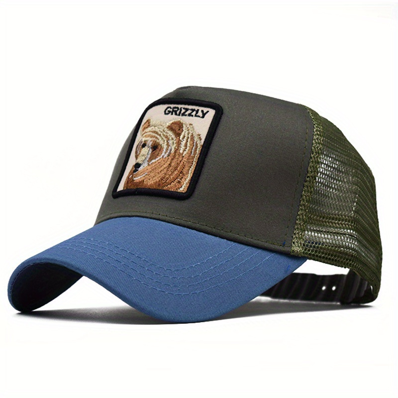 Bear Embroidery Patch Trucker Hat Unisex Animal Pattern Baseball Cap