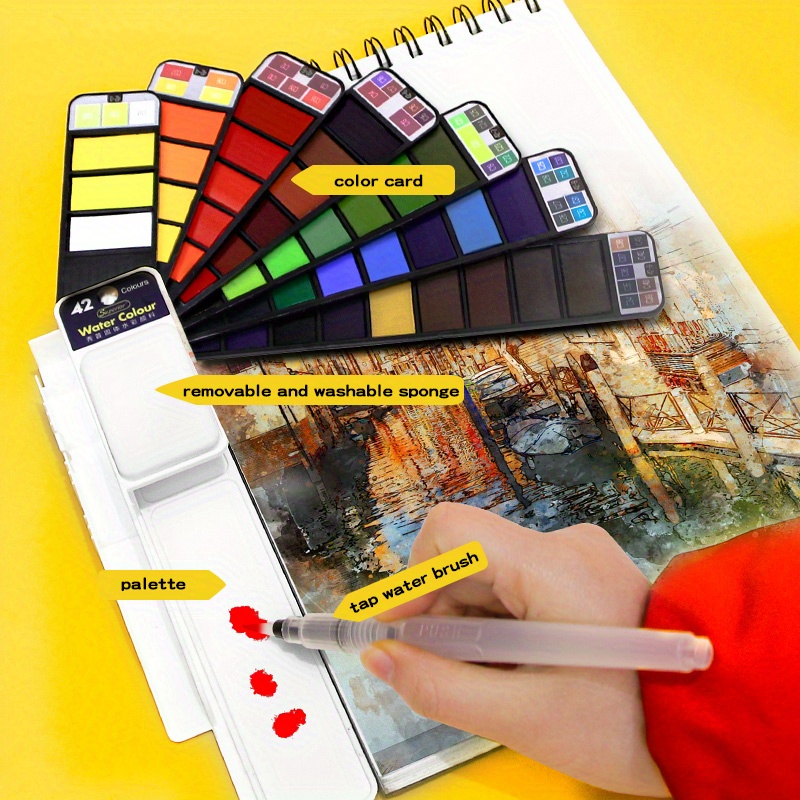 (18Colors) Superior Solid Watercolor Paint Set with Brus,h Pen, Portable Pigment Drawing Tool