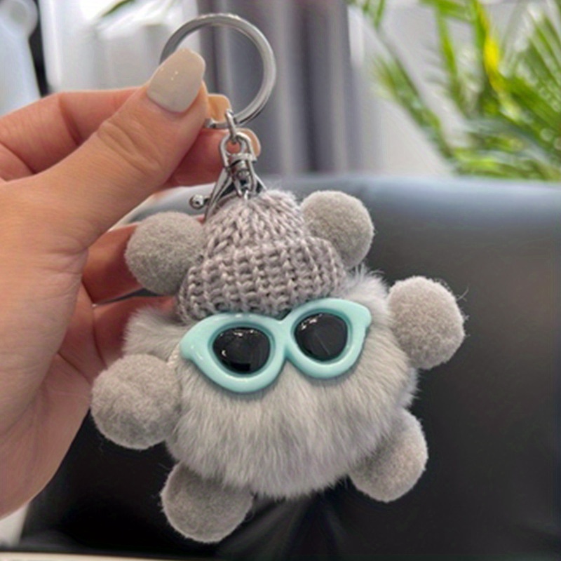 Wholesale Cute Animal Car Pom Pom fluffy Keychain Flocking Plush