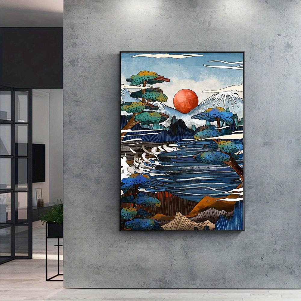 Japanese Style Landscape Wall Art Canvas Painting Watercolor