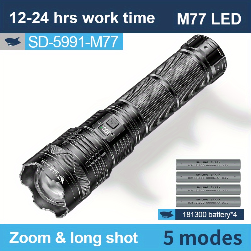 smiling shark ip67 waterproof zoomable flashlight m77 led light usb rechargeable flashlight handheld torch for emergencies camping details 13