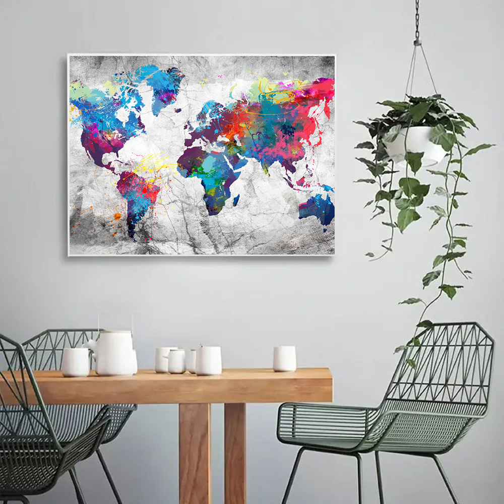 Canvas Painting Retro World Map Modern Wall Art Mural - Temu