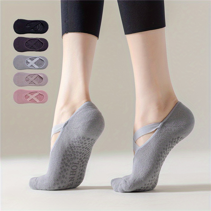 1pair Criss Cross Strap Non Slip Yoga Socks Suitable For Women Pilates  Dance Ballet