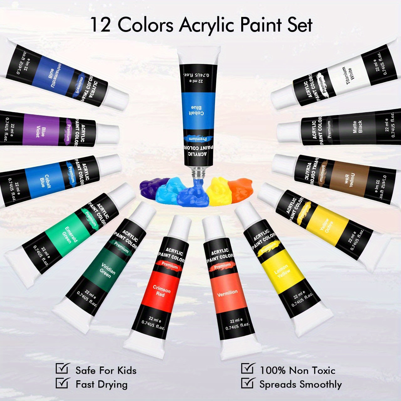 Acrylic Paint Set 12 Bottles× Premium Colors 3 Paint Brushes Temu