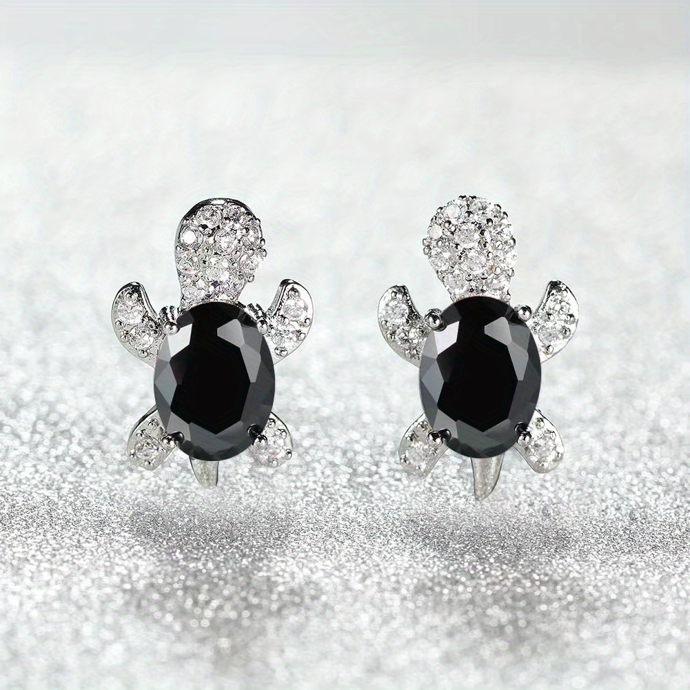 Lovely Turtle Stud Earrings with Zircon Decor