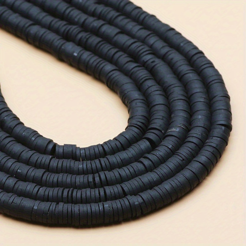 Handmade Flat Round Polymer Clay Beads Black Stone Loose - Temu