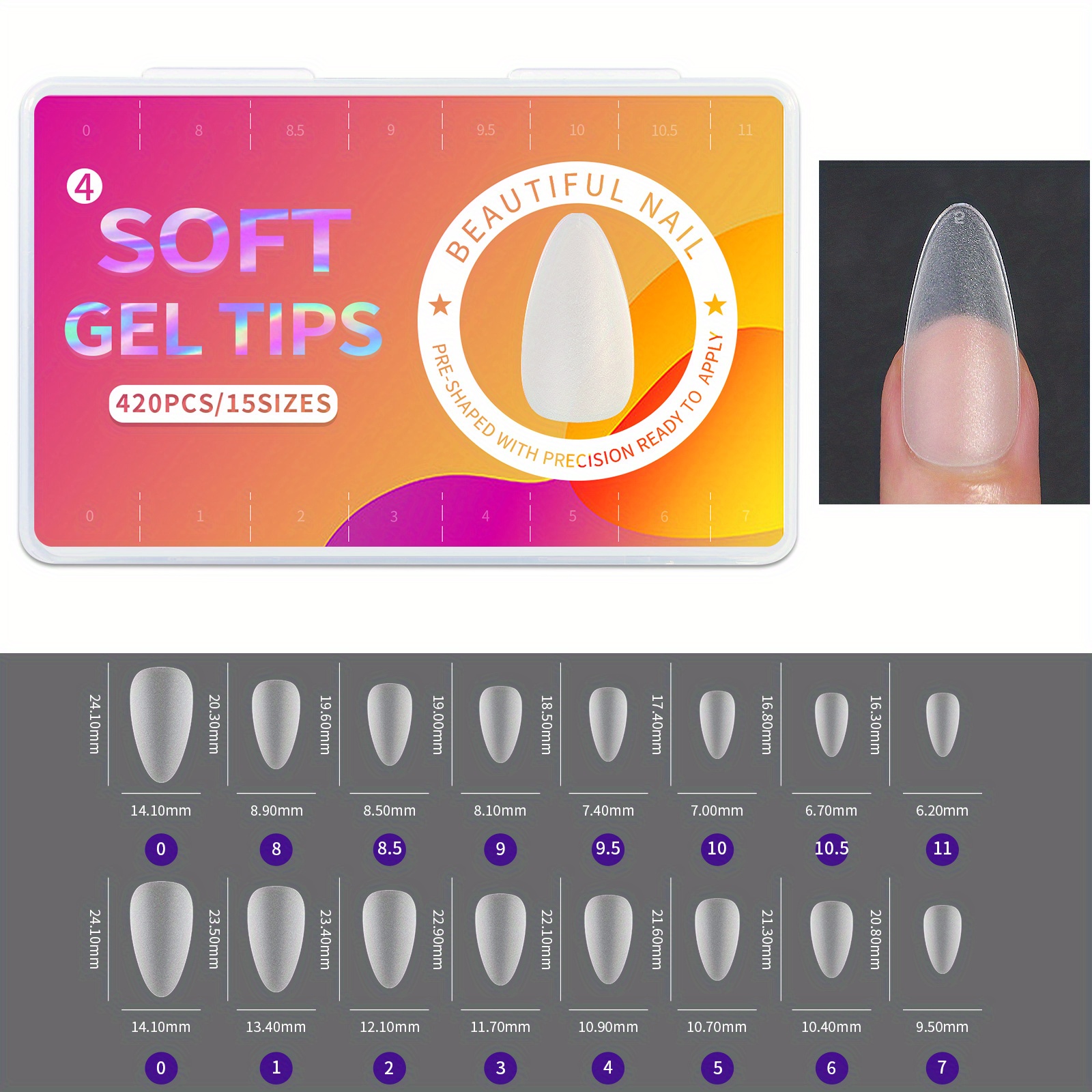 TEMU 420pcs Faux Ongles Acrylique Press-On Ongles Coffin Ongles Artificiels Transparentes Faux Ongles pour Extension Manucure Outil