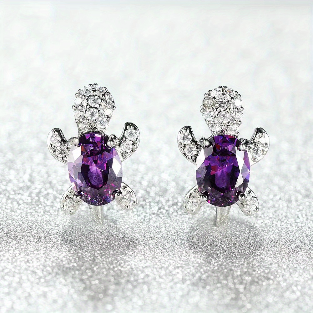 Lovely Turtle Stud Earrings with Zircon Decor