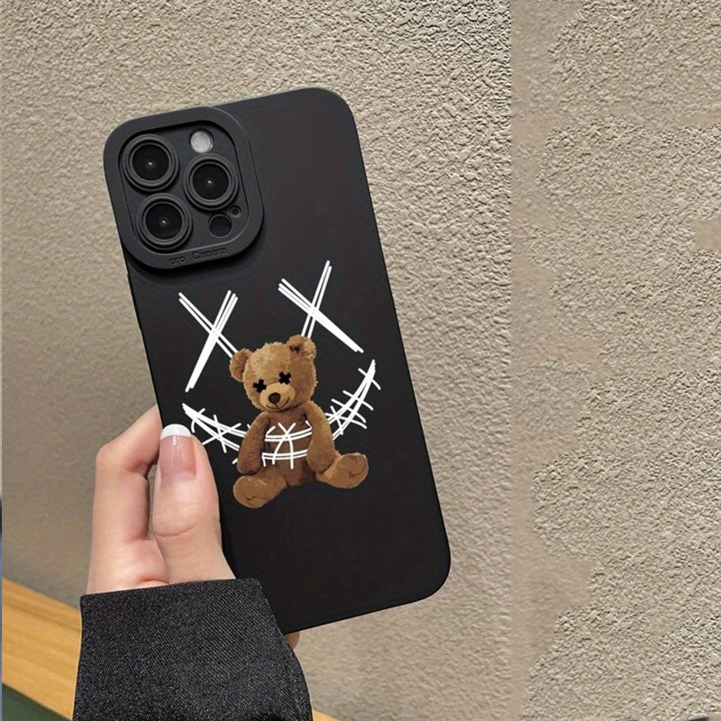 black cute bear protective phone case pupil shadow bear anti fall phone case gift for birthday easter boy girlfriends details 1