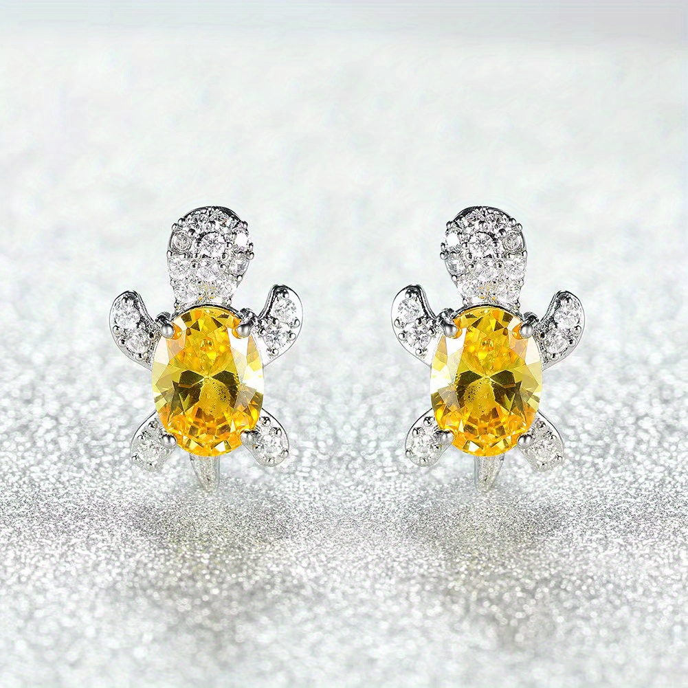 Lovely Turtle Stud Earrings with Zircon Decor