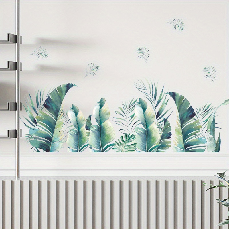 Green Hanging Leaf Wall Decals, Removable Fresh Plant Leaves