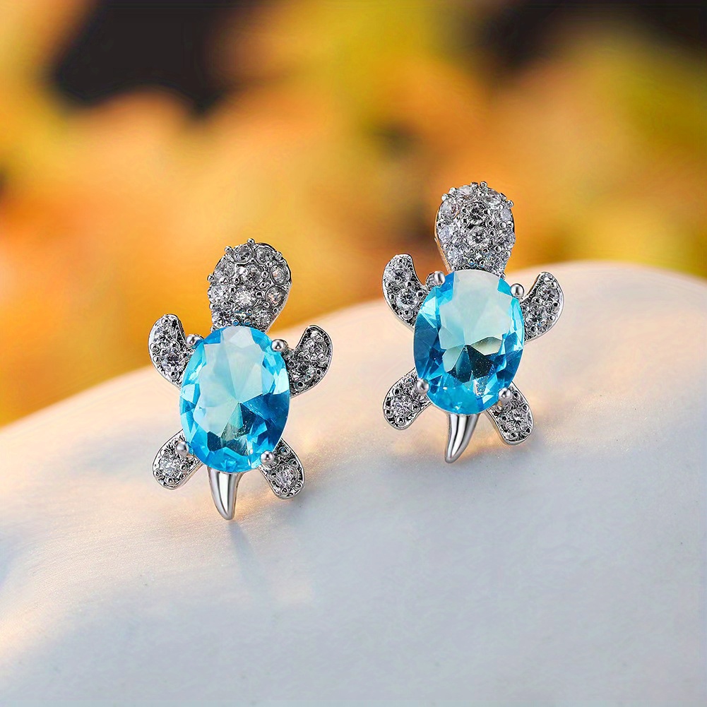 Lovely Turtle Stud Earrings with Zircon Decor