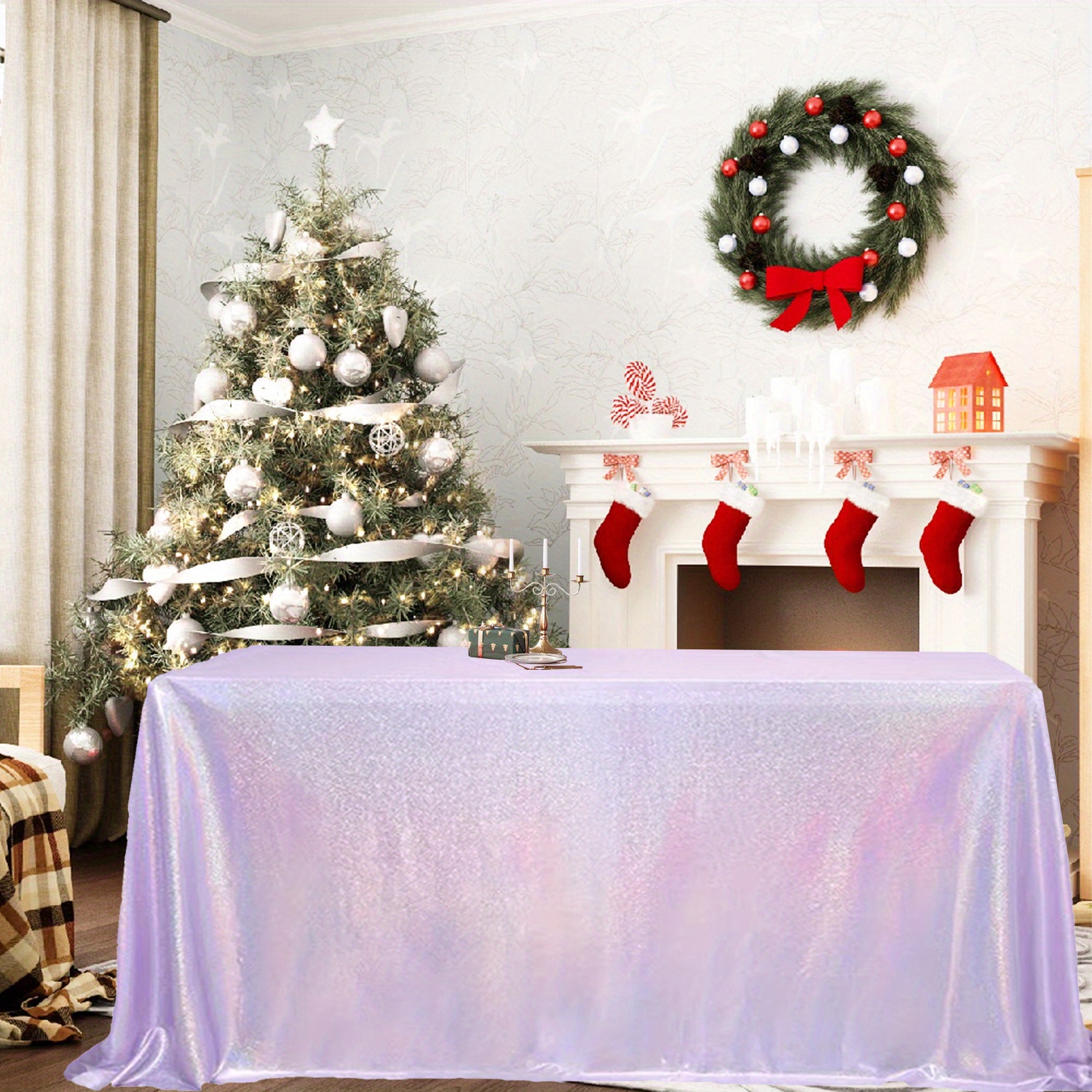 Sequined Tablecloth Parties Lavender Sparkle Glitter Mermaid - Temu