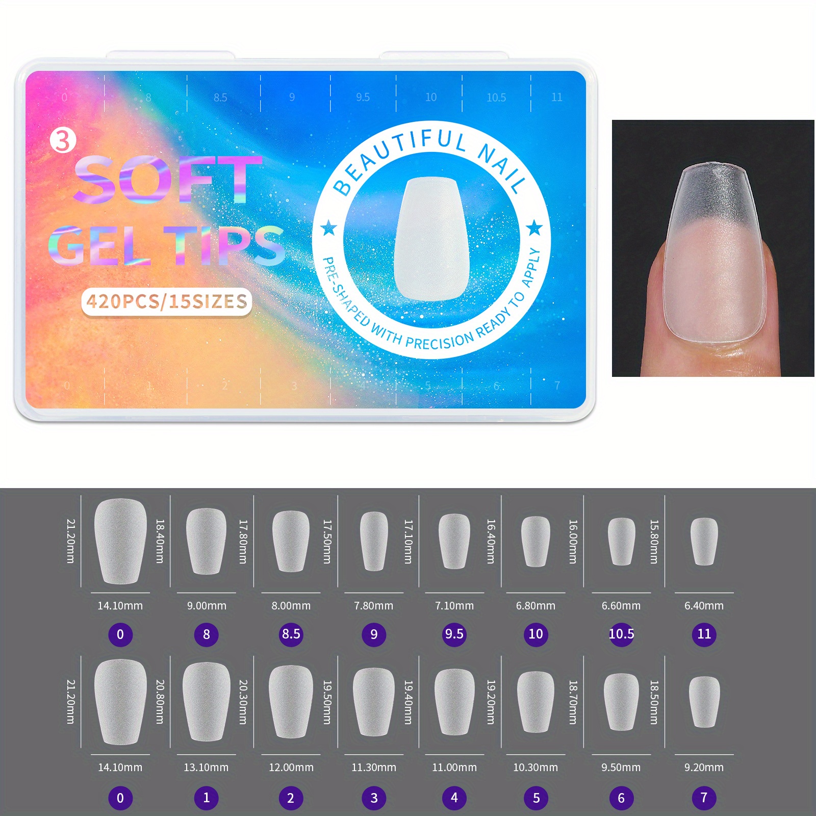 E-shop 420 Stück Acryl Falsche Nägel Press On Nägel Sarg Künstliche Klar Fake Nagel Tipps Für Erweiterung Maniküre Werkzeug