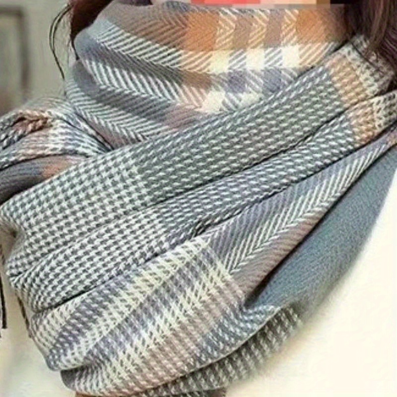 Cashmere Warm Scarf Plaid Print Tassel Shawl Windproof Head Wrap Scarves