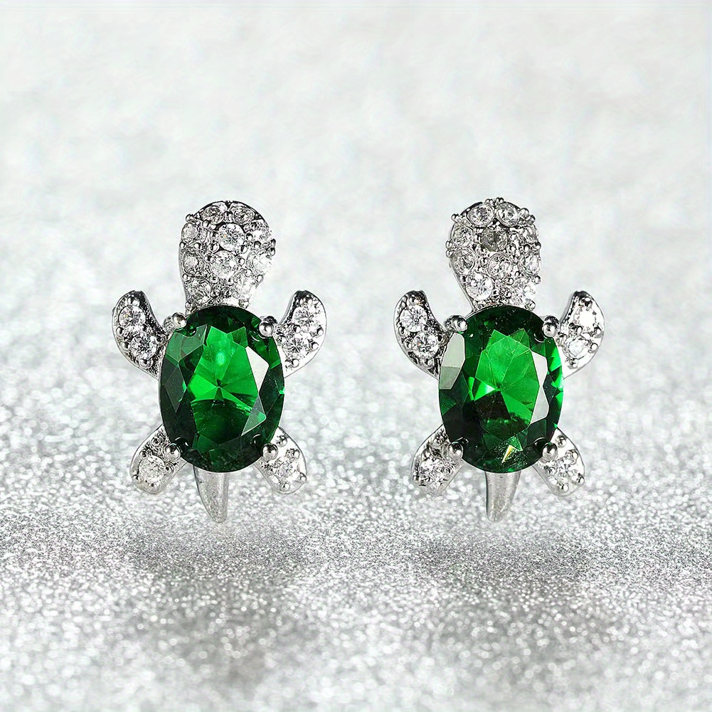 Lovely Turtle Stud Earrings with Zircon Decor