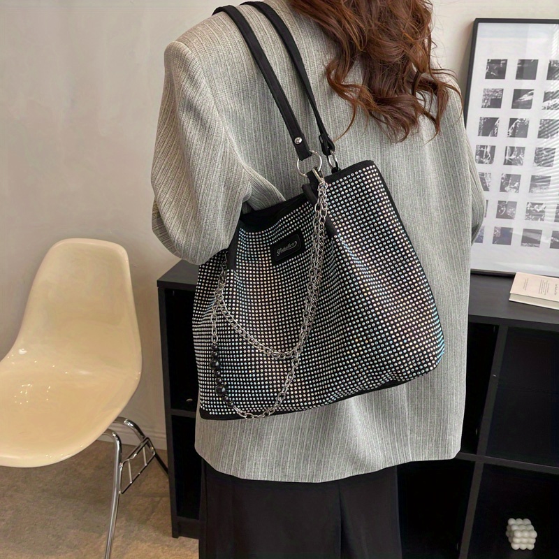 Rhinestone Tote Bag, Trendy Chain Decor Handbag, Women's Large-capacity  Shoulder Bag - Temu Germany